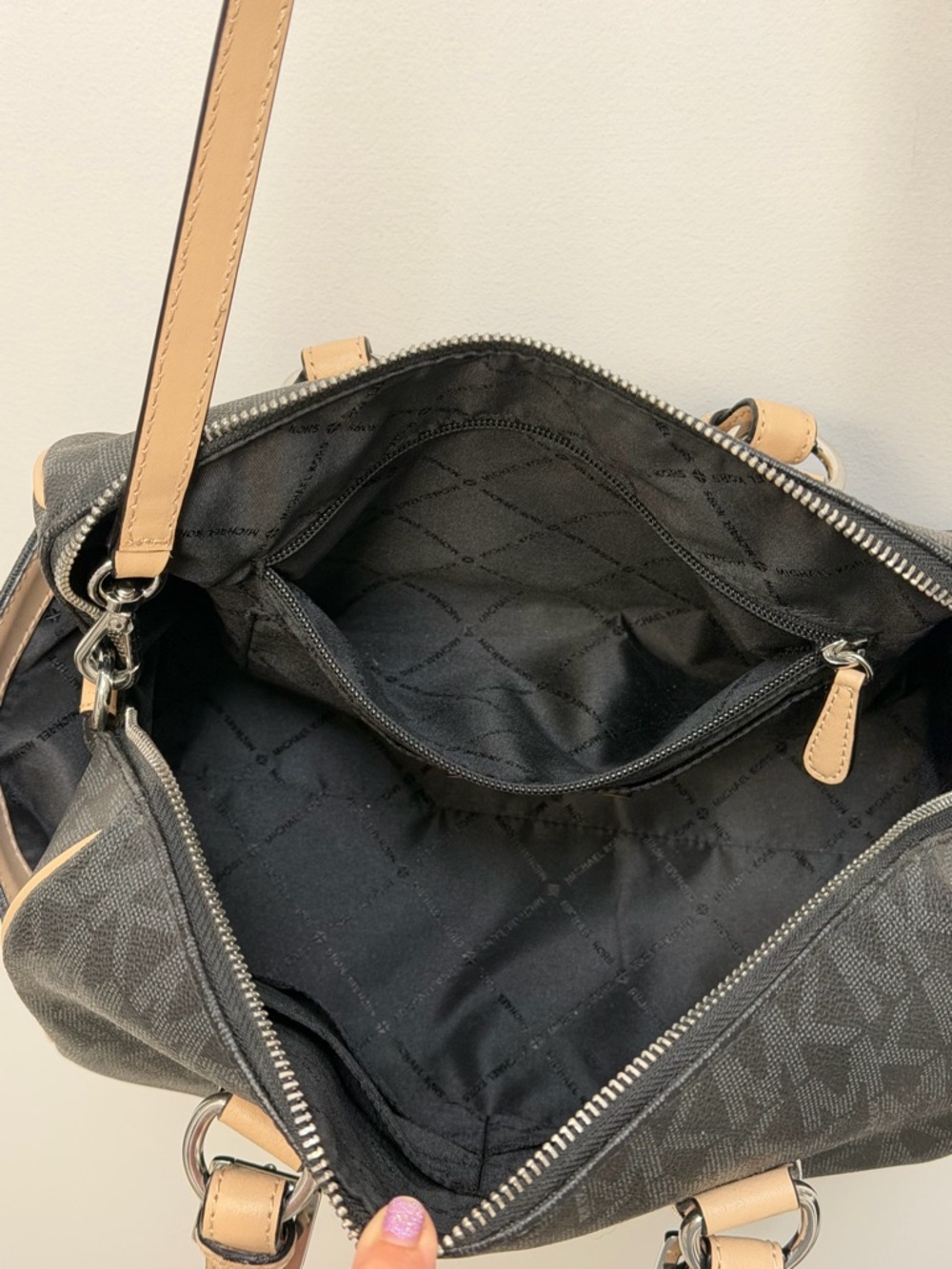 Michael Kors Black Logo Satchel with Tan Handles - Picture 8 of 8